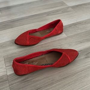 Toms red suede Jutti Neat ballet flats
